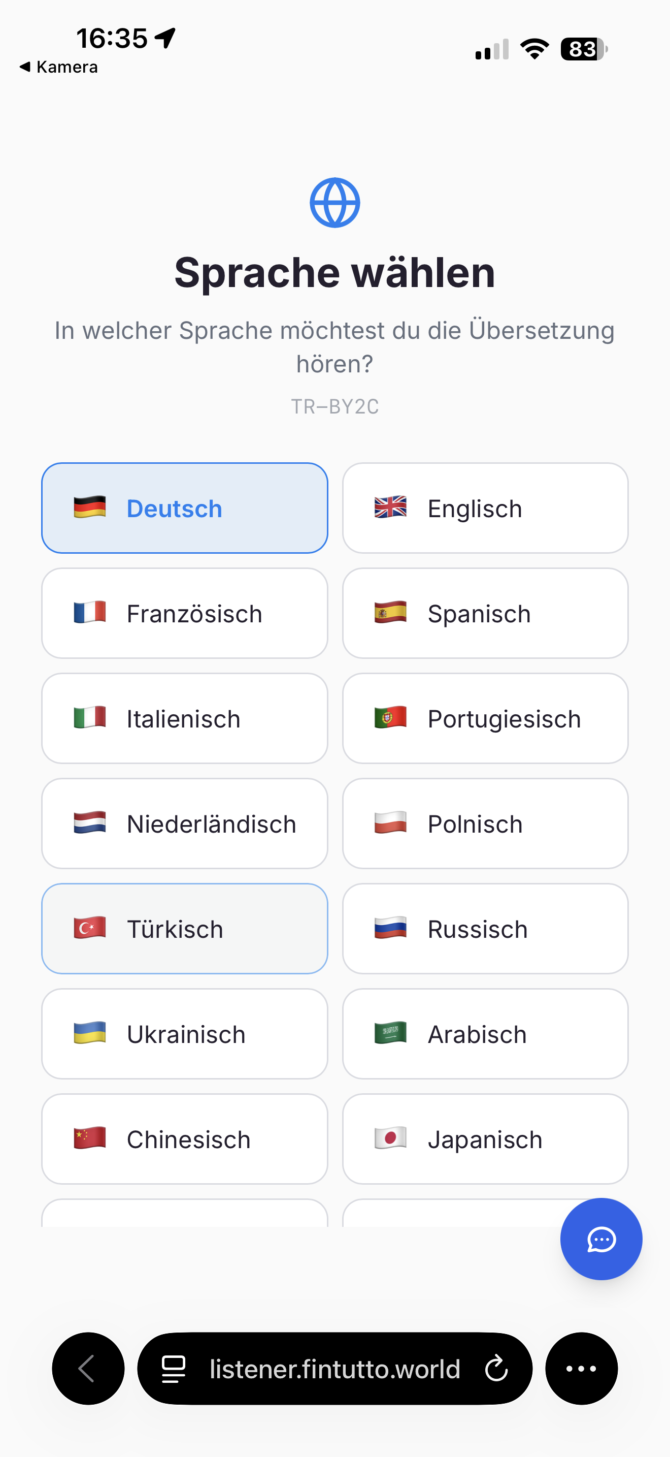 Sprachauswahl direkt nach dem QR-Scan
